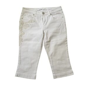 Y2k INC white embellished embroidered capri jeans size 8